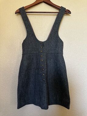 Dark Gray Wool Blend Button-Front Jumper Overall Dress
